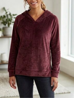 Members Mark Plush Velour Hoodie in Rich Burgundy Size Medium